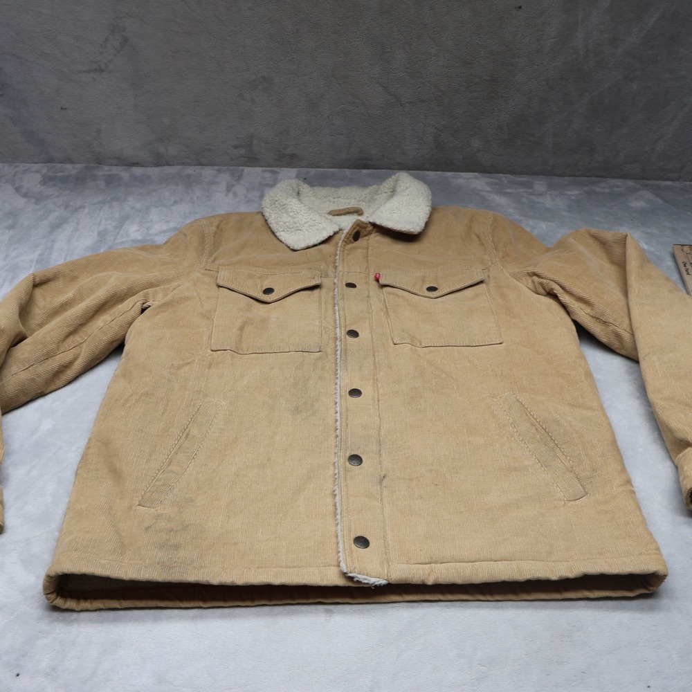 Levi's  Trucker Jacket Mens Medium Beige Corduroy Sherpa Lined Rugged‎ Full Zip - Picture 1 of 16